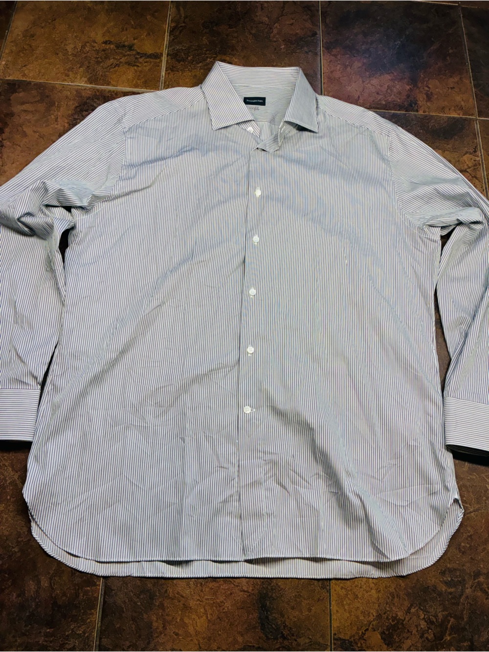 Ermenegildo Zegna White and Blue Narrow Stripe Dress Shirt